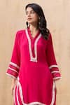 Seeaash_Pink Crepe Embroidered Lace V Neck Peony Scalloped Work Kurta And Pant Set_Online_at_Aza_Fashions