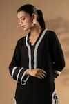 Seeaash_Black Crepe Embroidered Lace V Neck Coal Scalloped Work Kurta And Pant Set_at_Aza_Fashions