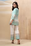 Shop_Seeaash_Blue Chanderi Embroidered Lace Round Aqua Striped Short Kurta And Pant Co-ord Set_at_Aza_Fashions