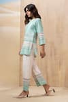 Buy_Seeaash_Blue Chanderi Embroidered Lace Round Aqua Striped Short Kurta And Pant Co-ord Set_Online_at_Aza_Fashions