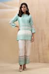 Shop_Seeaash_Blue Chanderi Embroidered Lace Round Aqua Striped Short Kurta And Pant Co-ord Set_Online_at_Aza_Fashions