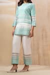 Seeaash_Blue Chanderi Embroidered Lace Round Aqua Striped Short Kurta And Pant Co-ord Set_at_Aza_Fashions