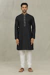 Arihant Rai Sinha_Black Cotton Plain Straight Kurta With Churidar _Online_at_Aza_Fashions