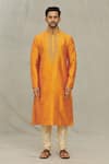 Arihant Rai Sinha_Orange Kurta Art Silk Embroidered Placket Zari With Churidar _Online_at_Aza_Fashions