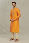 Buy_Arihant Rai Sinha_Orange Kurta Art Silk Embroidered Placket Zari With Churidar _Online_at_Aza_Fashions