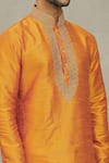 Shop_Arihant Rai Sinha_Orange Kurta Art Silk Embroidered Placket Zari With Churidar _Online_at_Aza_Fashions