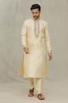 Buy_Arihant Rai Sinha_Beige Kurta Art Silk Embroidery Tonal Abstract Leaf Placket With Churidar _at_Aza_Fashions