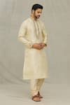 Buy_Arihant Rai Sinha_Beige Kurta Art Silk Embroidery Tonal Abstract Leaf Placket With Churidar _Online_at_Aza_Fashions