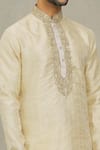 Shop_Arihant Rai Sinha_Beige Kurta Art Silk Embroidery Tonal Abstract Leaf Placket With Churidar _Online_at_Aza_Fashions