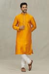 Buy_Arihant Rai Sinha_Orange Kurta Art Silk Embroidered Collared Plain Straight With Churidar _at_Aza_Fashions