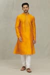 Buy_Arihant Rai Sinha_Orange Kurta Art Silk Embroidered Collared Plain Straight With Churidar _Online_at_Aza_Fashions