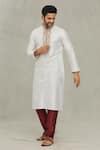 Buy_Arihant Rai Sinha_Off White Silk Embroidery Threadwork Placket Kurta With Churidar _at_Aza_Fashions