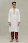 Arihant Rai Sinha_Off White Silk Embroidery Threadwork Placket Kurta With Churidar _Online_at_Aza_Fashions