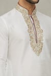 Shop_Arihant Rai Sinha_Off White Silk Embroidery Threadwork Placket Kurta With Churidar _Online_at_Aza_Fashions
