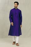Buy_Arihant Rai Sinha_Blue Silk, Chanderi Solid Kurta With Churidar_at_Aza_Fashions