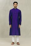 Arihant Rai Sinha_Blue Silk, Chanderi Solid Kurta With Churidar_Online_at_Aza_Fashions