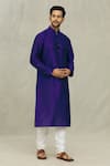 Buy_Arihant Rai Sinha_Blue Silk, Chanderi Solid Kurta With Churidar_Online_at_Aza_Fashions