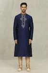 Arihant Rai Sinha Blue Silk Embroidery Floral Vine Kurta With Churidar Online at Aza Fashions Arihant Rai Sinha_Blue Silk Embroidery Floral Vine Kurta With Churidar _Online_at_Aza_Fashions