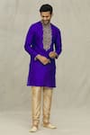 Buy_Arihant Rai Sinha_Blue Kurta Art Silk Embroidered Thread Jaal Short With Churidar _at_Aza_Fashions