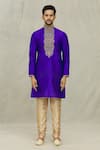 Arihant Rai Sinha_Blue Kurta Art Silk Embroidered Thread Jaal Short With Churidar _Online_at_Aza_Fashions