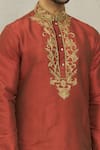 Buy_Arihant Rai Sinha_Maroon Kurta Art Silk Embroidered Thread Floral Jaal With Dhoti Pant _Online_at_Aza_Fashions