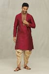 Buy_Arihant Rai Sinha_Maroon Kurta Art Silk Embroidered Thread Floral Placket And Dhoti Pant Set _at_Aza_Fashions