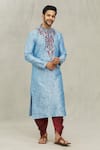 Buy_Arihant Rai Sinha_Blue Kurta Art Silk Embroidered Thread Paisley Pattern And Dhoti Pant Set _at_Aza_Fashions