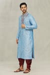 Buy_Arihant Rai Sinha_Blue Kurta Art Silk Embroidered Thread Paisley Pattern And Dhoti Pant Set _Online_at_Aza_Fashions