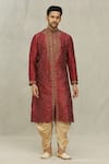 Buy_Arihant Rai Sinha_Maroon Kurta Art Silk Embroidered Resham Paisley And Dhoti Pant Set _at_Aza_Fashions