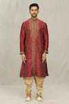 Arihant Rai Sinha_Maroon Kurta Art Silk Embroidered Resham Paisley And Dhoti Pant Set _Online_at_Aza_Fashions