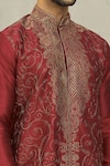 Shop_Arihant Rai Sinha_Maroon Kurta Art Silk Embroidered Resham Paisley And Dhoti Pant Set _Online_at_Aza_Fashions