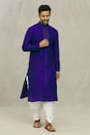 Buy_Arihant Rai Sinha_Blue Kurta Art Silk Pintucked Straight And Dhoti Pant Set _at_Aza_Fashions