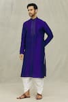 Buy_Arihant Rai Sinha_Blue Kurta Art Silk Pintucked Straight And Dhoti Pant Set _Online_at_Aza_Fashions