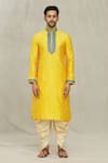 Arihant Rai Sinha_Yellow Kurta Art Silk Embroidered Thread Running Stitch And Dhoti Pant Set _Online_at_Aza_Fashions