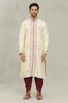 Arihant Rai Sinha_Beige Kurta Art Silk Embroidered Thread Paisley And Dhoti Pant Set _Online_at_Aza_Fashions