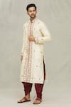 Buy_Arihant Rai Sinha_Beige Kurta Art Silk Embroidered Thread Paisley And Dhoti Pant Set _Online_at_Aza_Fashions