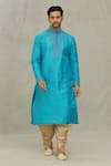 Buy_Arihant Rai Sinha_Blue Kurta Art Silk Embroidered Thread And Dhoti Pant Set _at_Aza_Fashions