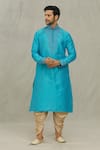 Arihant Rai Sinha_Blue Kurta Art Silk Embroidered Thread And Dhoti Pant Set _Online_at_Aza_Fashions