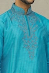 Shop_Arihant Rai Sinha_Blue Kurta Art Silk Embroidered Thread And Dhoti Pant Set _Online_at_Aza_Fashions