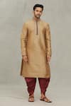 Buy_Arihant Rai Sinha_Beige Kurta Art Silk Paisley Embroidered Placket And Dhoti Pant Set _at_Aza_Fashions