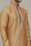 Shop_Arihant Rai Sinha_Beige Kurta Art Silk Paisley Embroidered Placket And Dhoti Pant Set _Online_at_Aza_Fashions