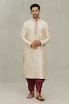 Buy_Arihant Rai Sinha_Beige Kurta Art Silk Placket Embroidered And Dhoti Pant Set _at_Aza_Fashions