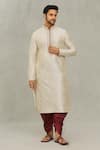 Buy_Arihant Rai Sinha_Beige Kurta Art Silk Placket Embroidered And Dhoti Pant Set _Online_at_Aza_Fashions