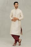 Buy_Arihant Rai Sinha_Beige Kurta Art Silk Embroidered Thread Straight And Dhoti Pant Set _at_Aza_Fashions