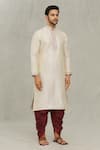 Buy_Arihant Rai Sinha_Beige Kurta Art Silk Embroidered Thread Straight And Dhoti Pant Set _Online_at_Aza_Fashions