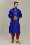 Buy_Arihant Rai Sinha_Blue Kurta Art Silk Embroidered Thread And Dhoti Pant Set _at_Aza_Fashions