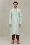 Buy_Arihant Rai Sinha_Green Kurta Art Silk Embroidered Placket And Dhoti Pant Set _Online_at_Aza_Fashions