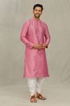 Buy_Arihant Rai Sinha_Pink Kurta Art Silk Embroidered Thread Work Floral Set _at_Aza_Fashions