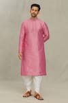 Buy_Arihant Rai Sinha_Pink Kurta Art Silk Embroidered Thread Work Floral Set _Online_at_Aza_Fashions