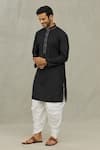 Buy_Arihant Rai Sinha_Black Cotton Embroidered Thread Work Plain Kurta And Dhoti Pant Set _Online_at_Aza_Fashions